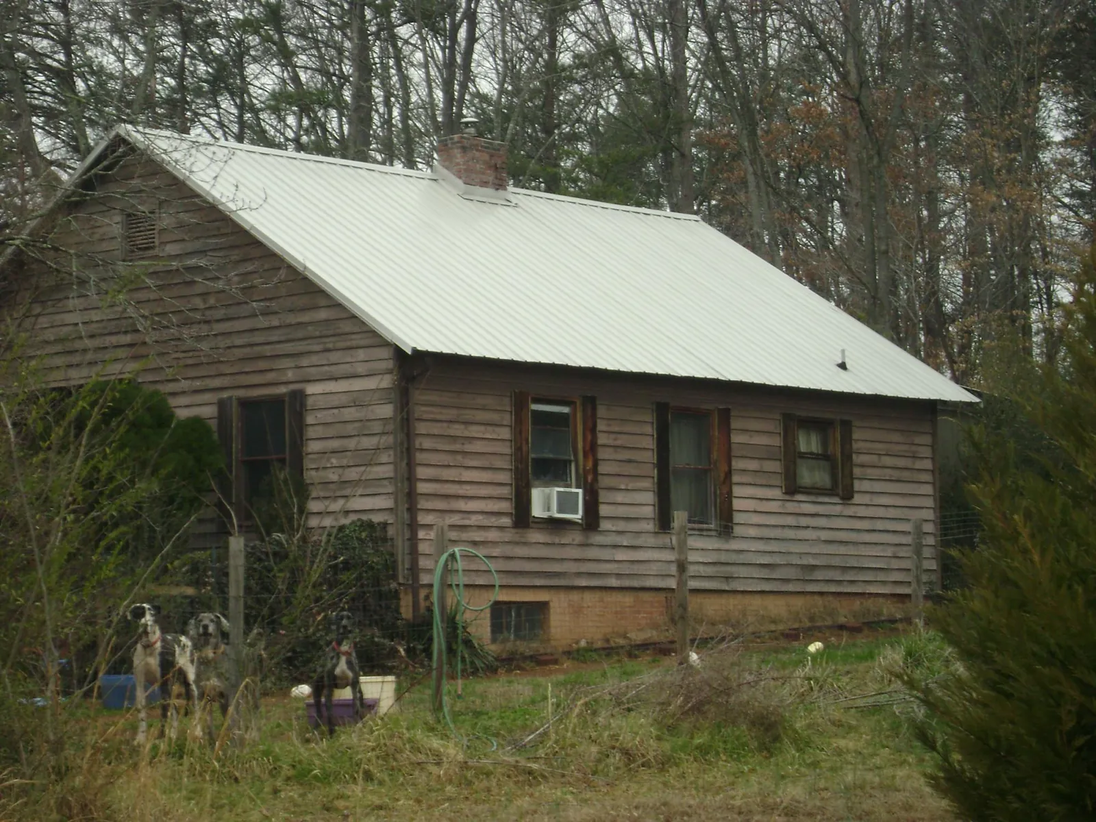 White metal roof on an old wood sided farmhouse, from a Asphalt Shingle Roof Repair job in Minneapolis